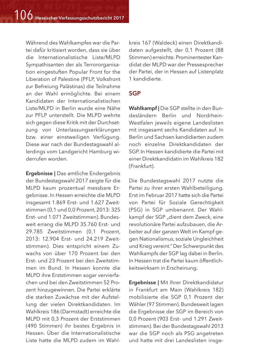 Seite 106 des Verfassungsschutzbericht 2017 Hessen