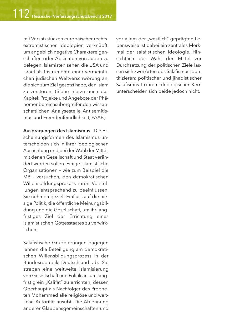 Seite 112 des Verfassungsschutzbericht 2017 Hessen