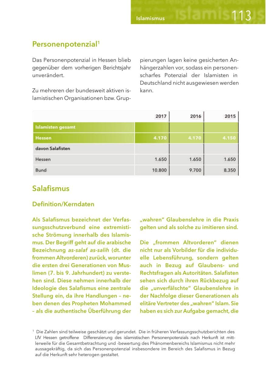 Seite 113 des Verfassungsschutzbericht 2017 Hessen