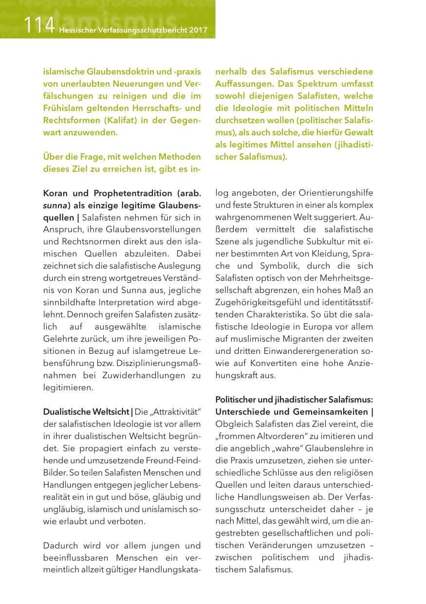 Seite 114 des Verfassungsschutzbericht 2017 Hessen