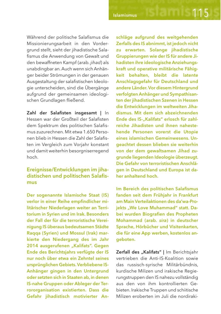Seite 115 des Verfassungsschutzbericht 2017 Hessen