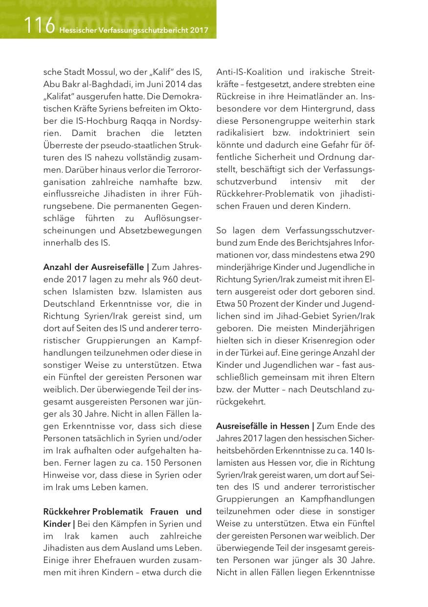 Seite 116 des Verfassungsschutzbericht 2017 Hessen