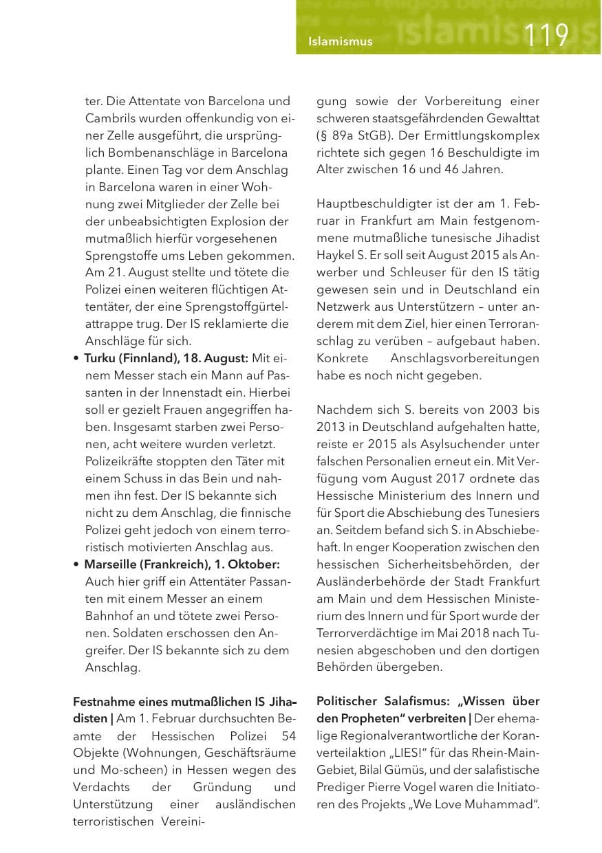Seite 119 des Verfassungsschutzbericht 2017 Hessen