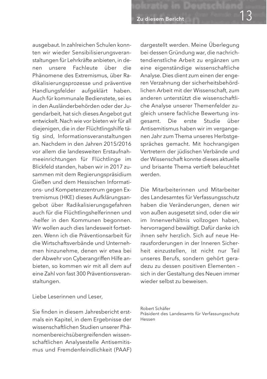 Seite 13 des Verfassungsschutzbericht 2017 Hessen