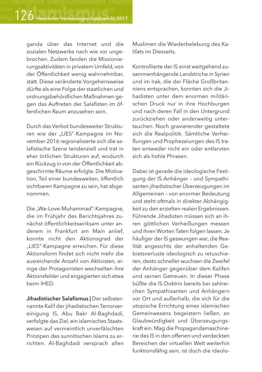 Seite 126 des Verfassungsschutzbericht 2017 Hessen