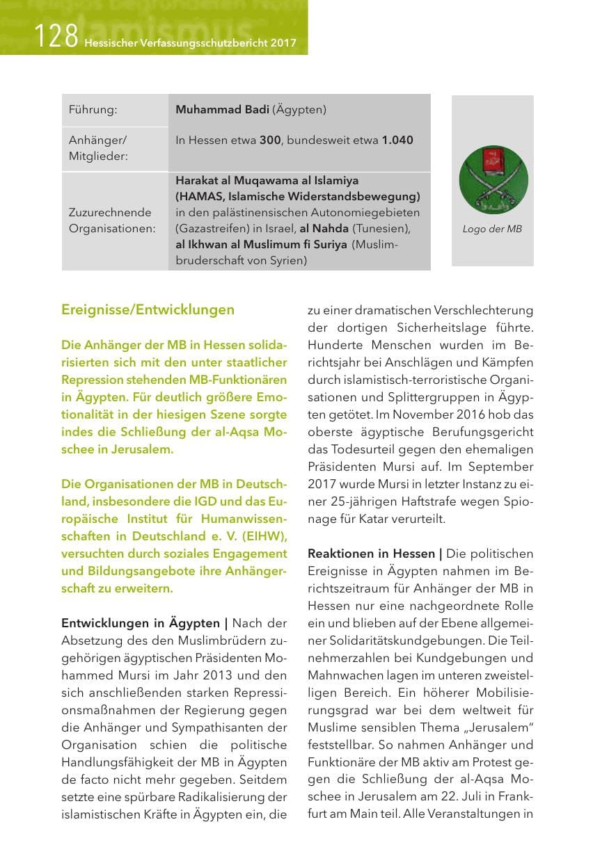 Seite 128 des Verfassungsschutzbericht 2017 Hessen