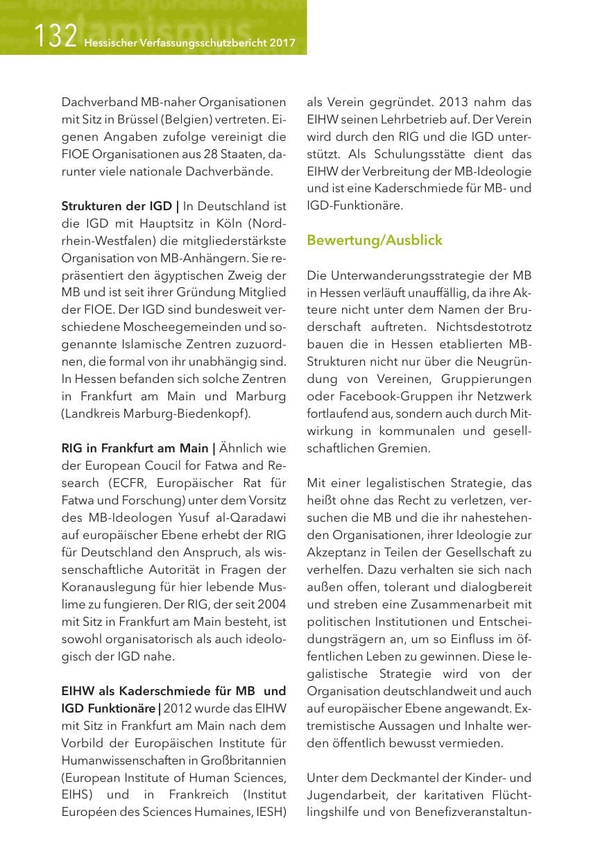 Seite 132 des Verfassungsschutzbericht 2017 Hessen