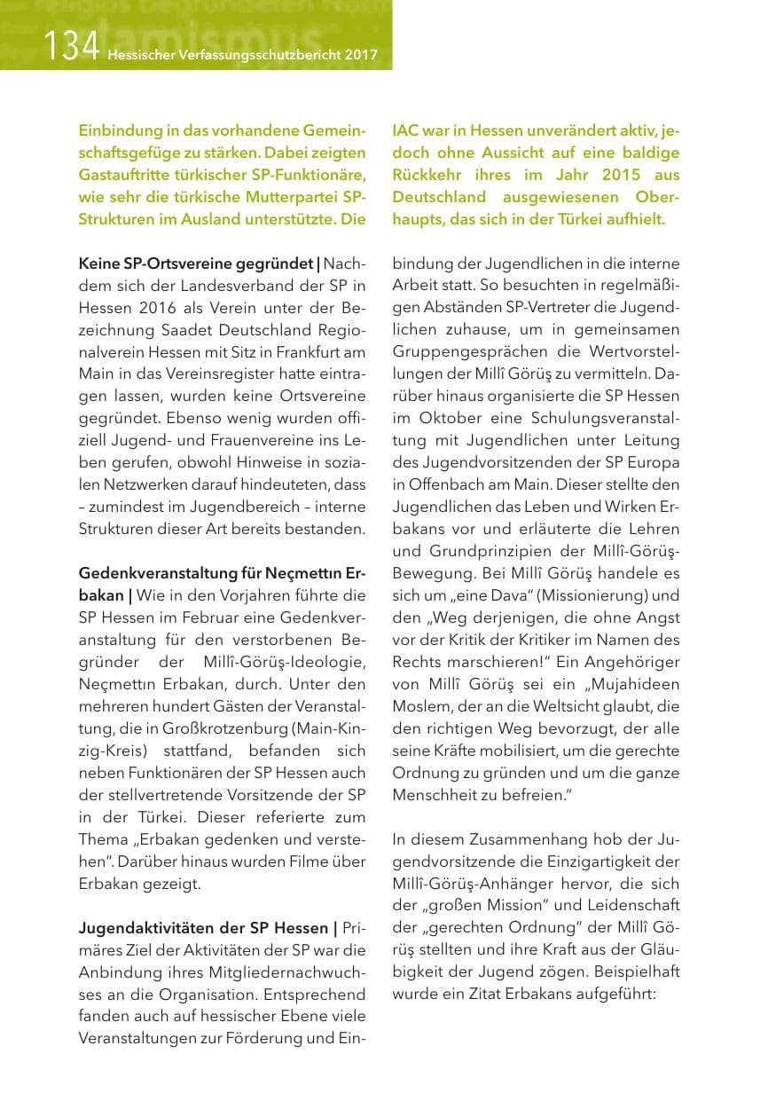 Seite 134 des Verfassungsschutzbericht 2017 Hessen