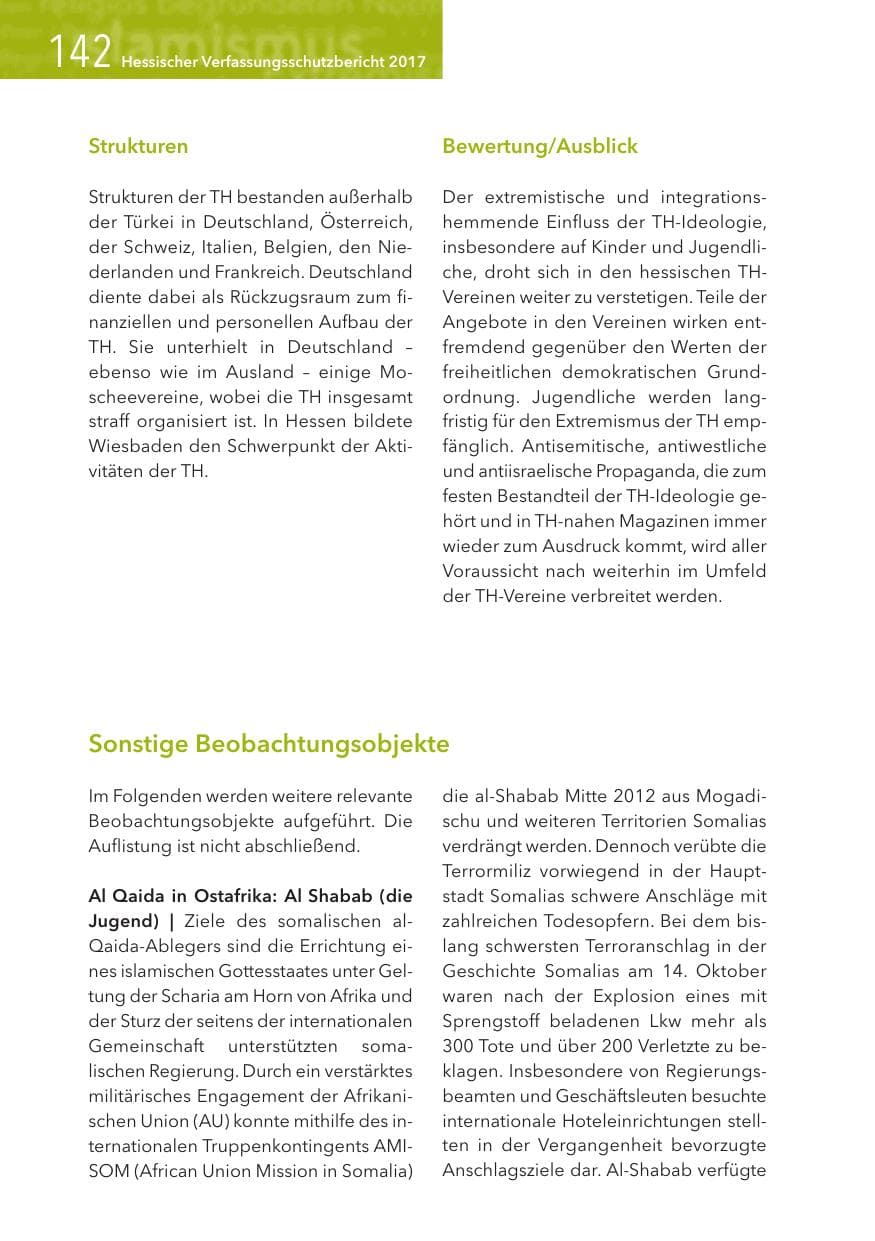 Seite 142 des Verfassungsschutzbericht 2017 Hessen