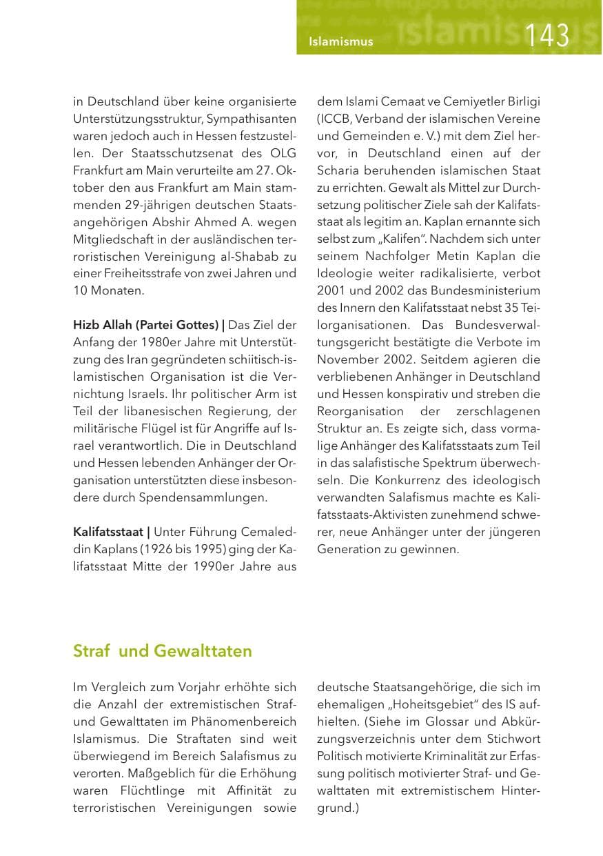Seite 143 des Verfassungsschutzbericht 2017 Hessen