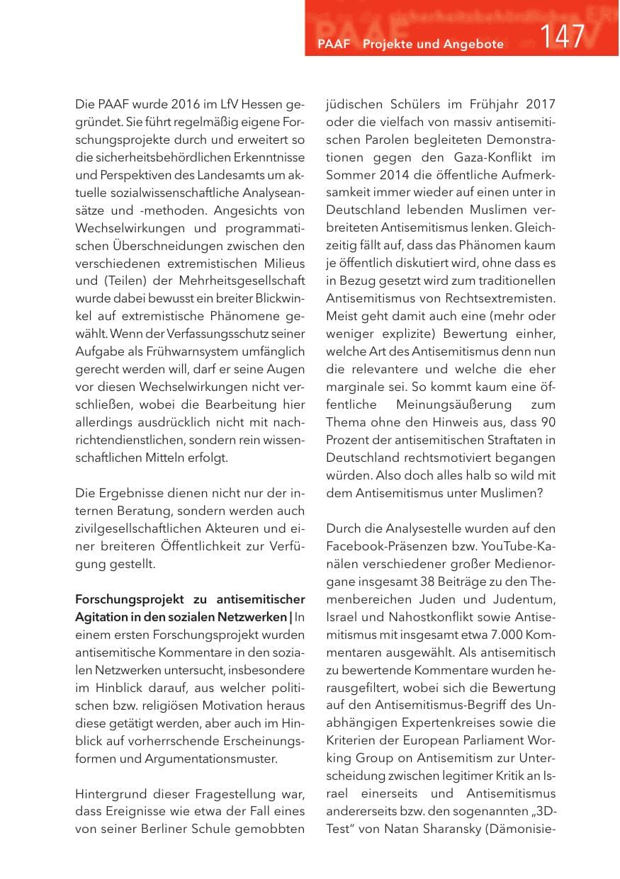 Seite 147 des Verfassungsschutzbericht 2017 Hessen