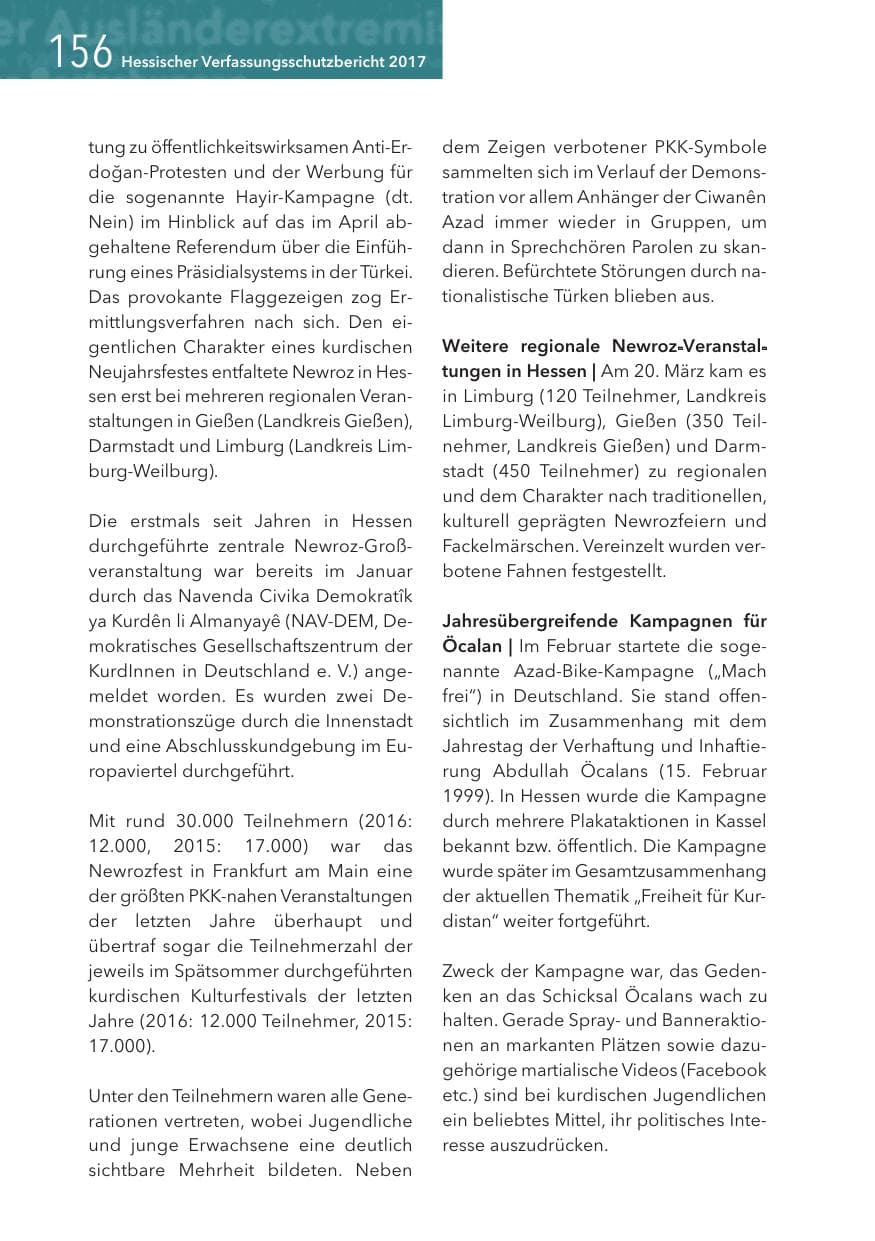 Seite 156 des Verfassungsschutzbericht 2017 Hessen