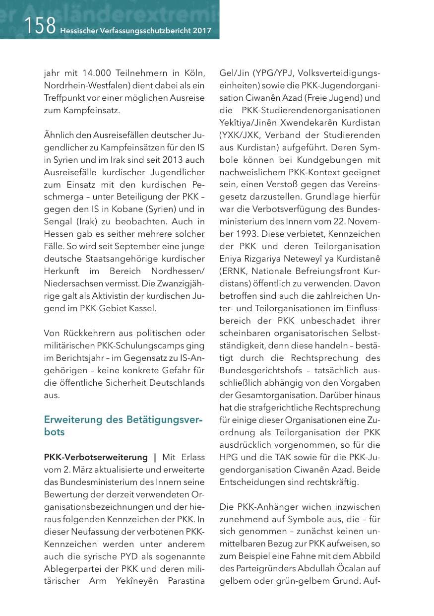 Seite 158 des Verfassungsschutzbericht 2017 Hessen