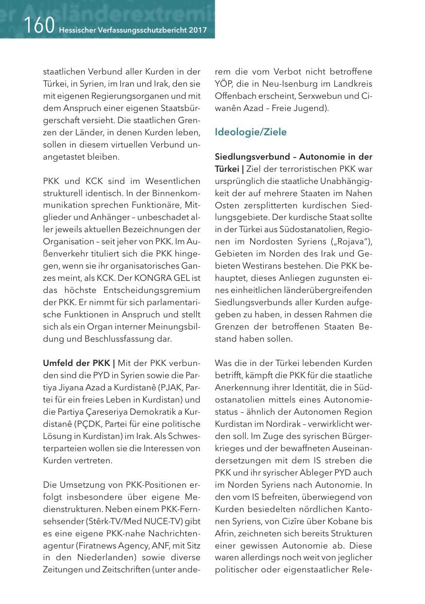 Seite 160 des Verfassungsschutzbericht 2017 Hessen
