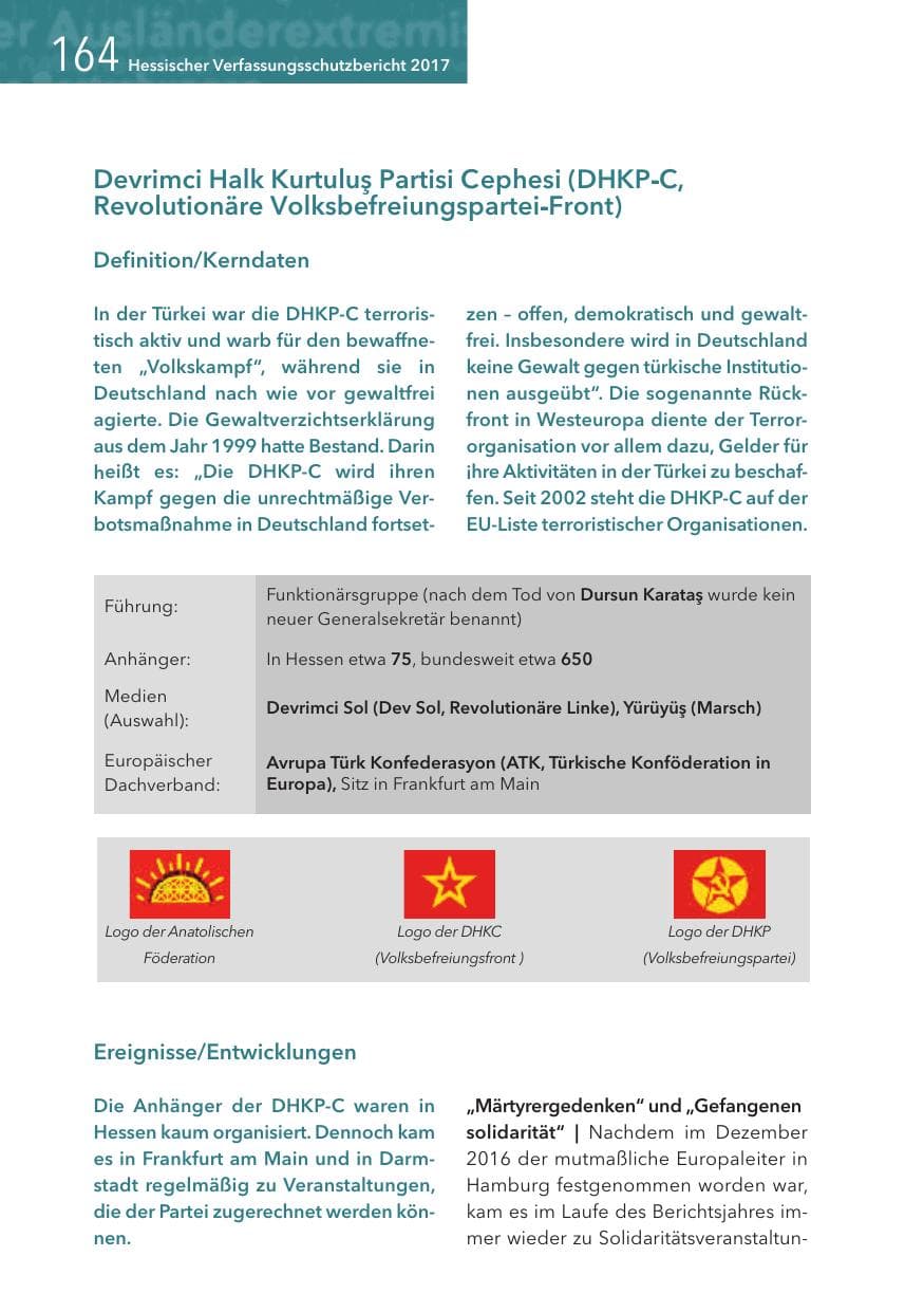 Seite 164 des Verfassungsschutzbericht 2017 Hessen