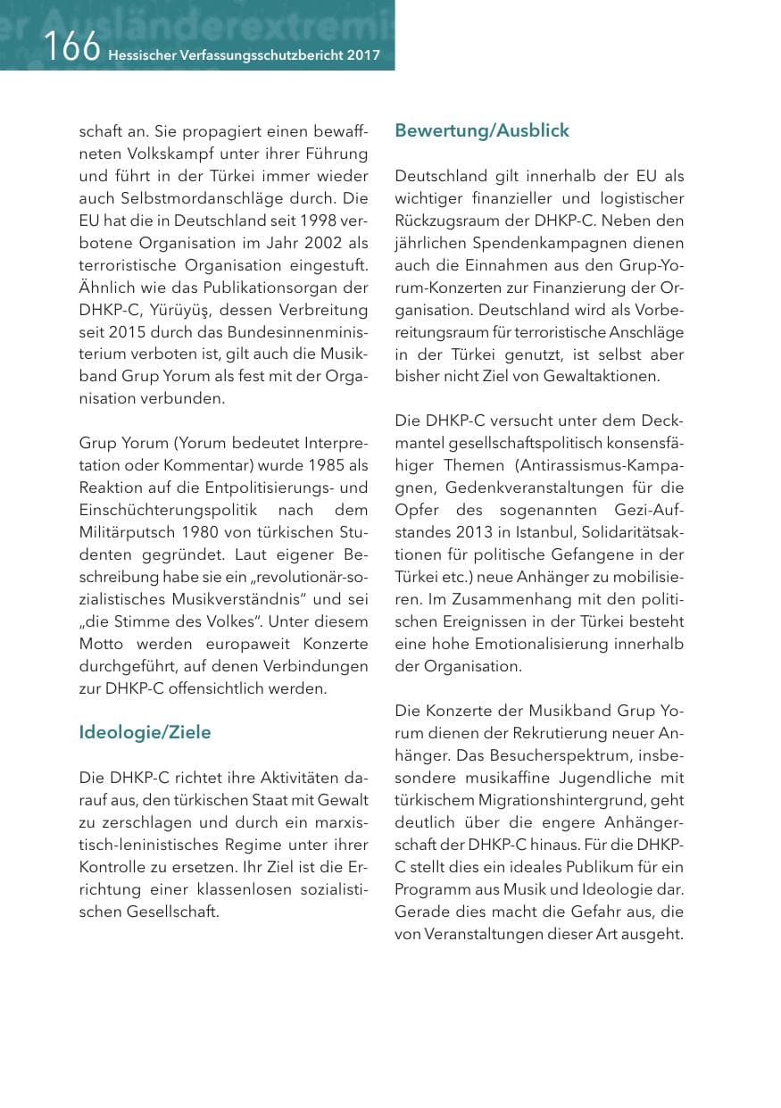 Seite 166 des Verfassungsschutzbericht 2017 Hessen