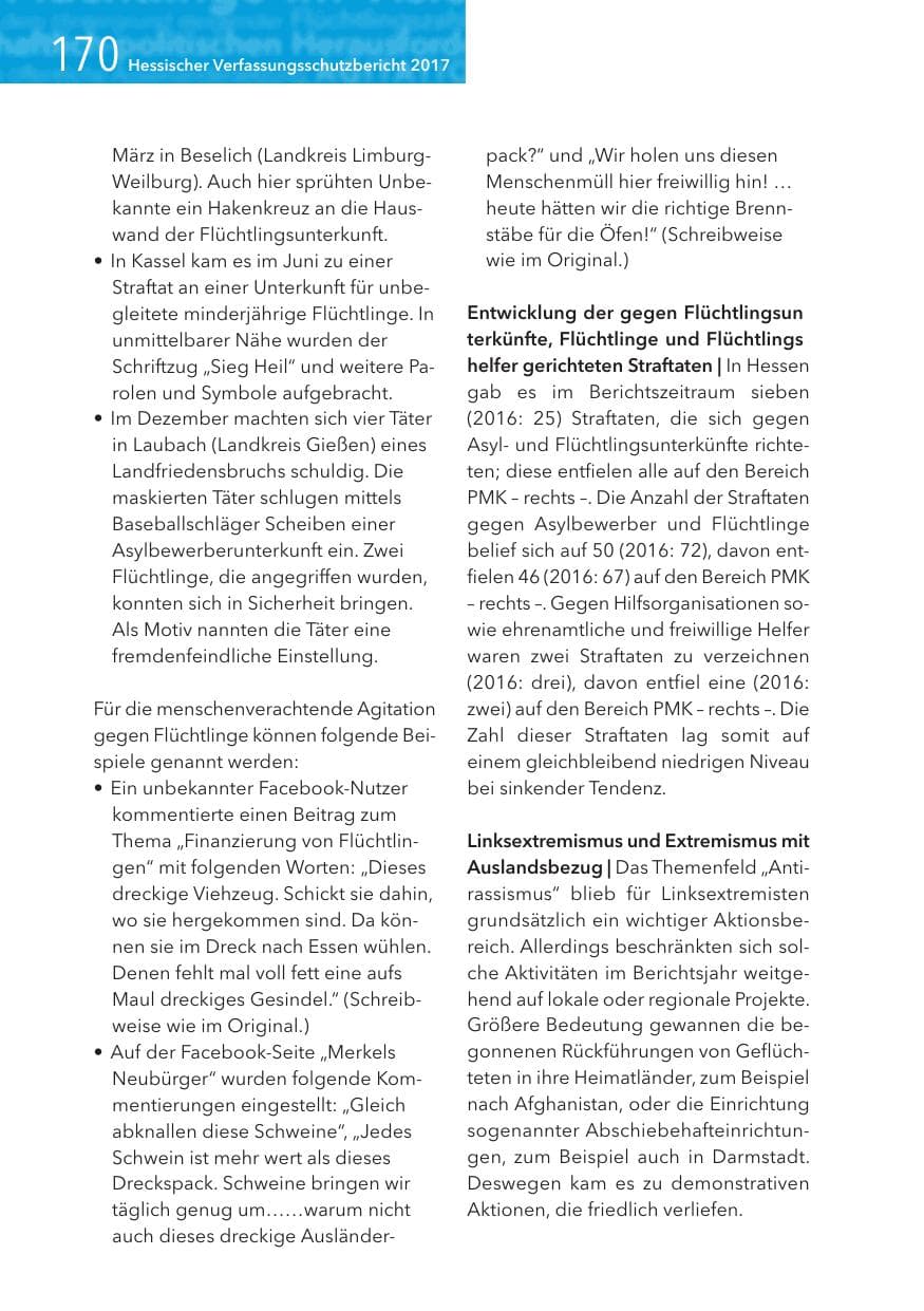 Seite 170 des Verfassungsschutzbericht 2017 Hessen