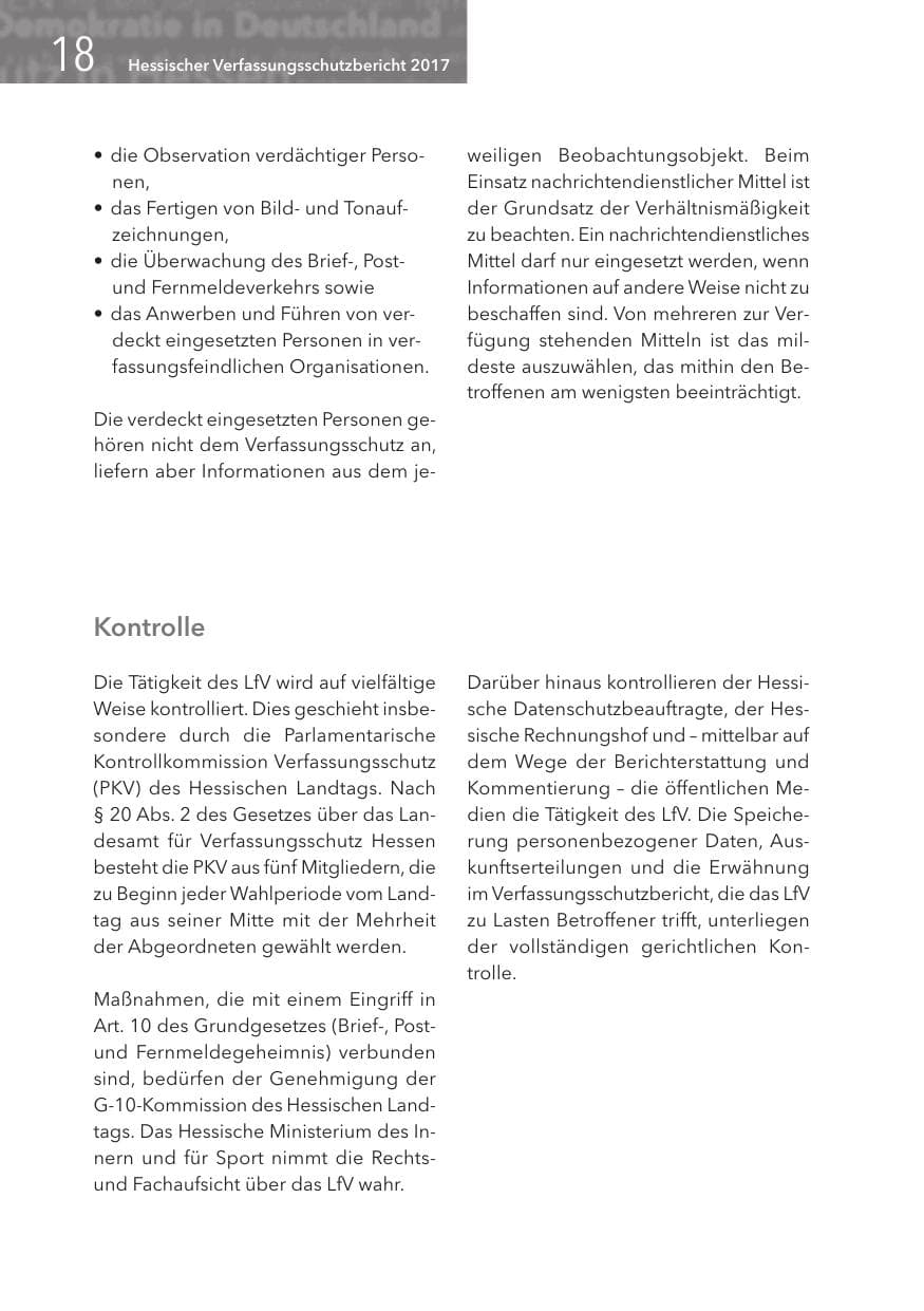 Seite 18 des Verfassungsschutzbericht 2017 Hessen