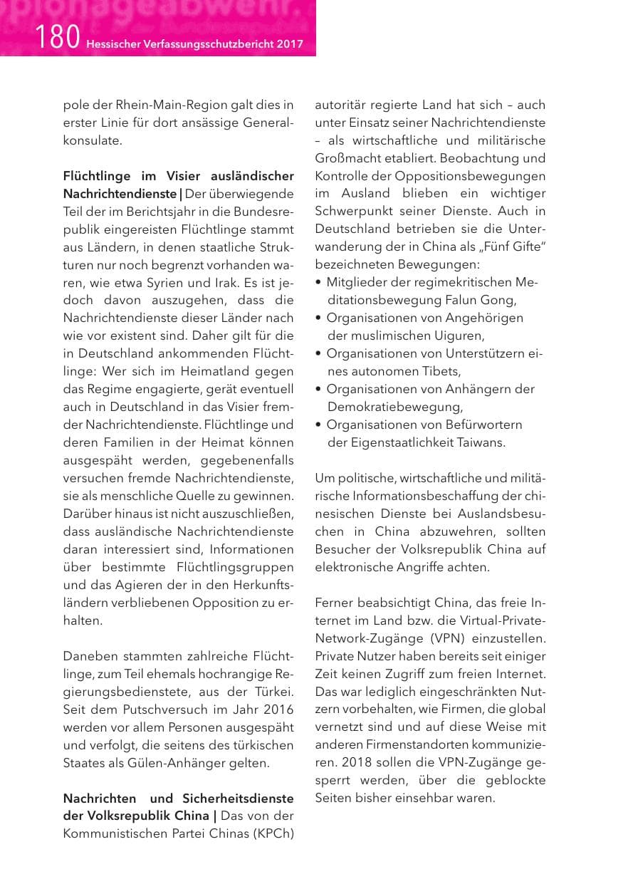 Seite 180 des Verfassungsschutzbericht 2017 Hessen