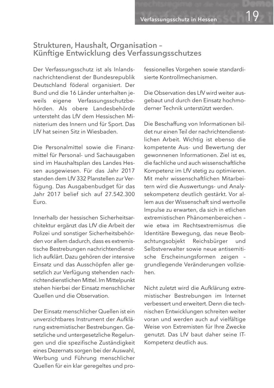 Seite 19 des Verfassungsschutzbericht 2017 Hessen