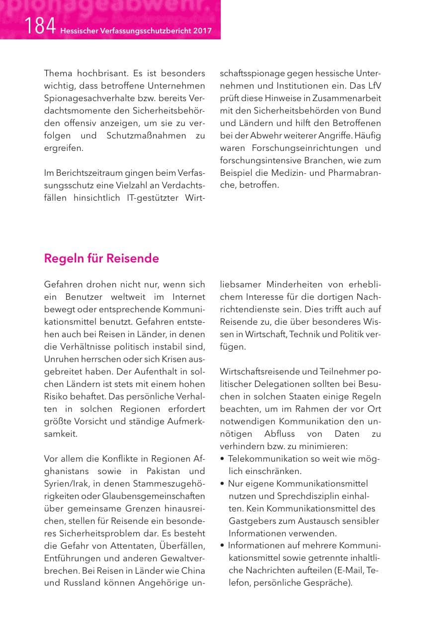 Seite 184 des Verfassungsschutzbericht 2017 Hessen