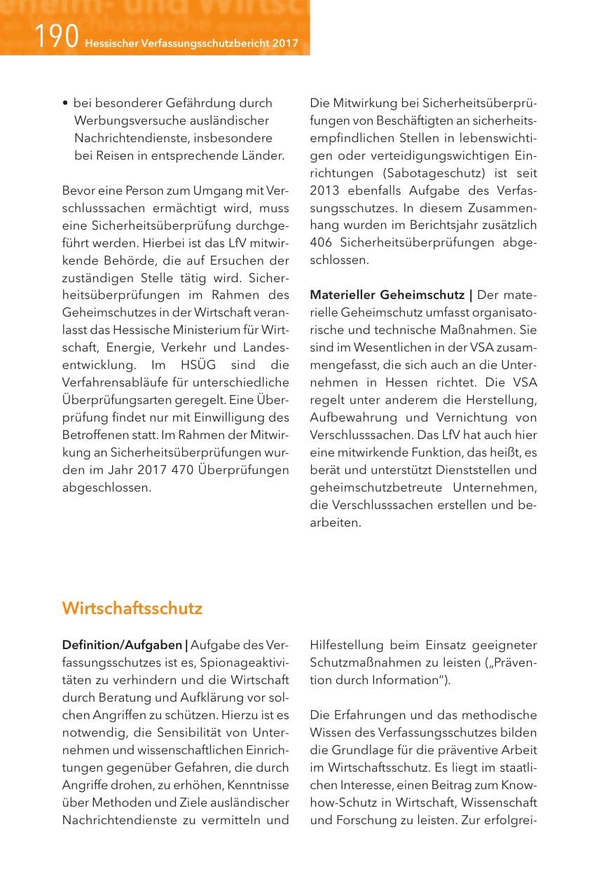 Seite 190 des Verfassungsschutzbericht 2017 Hessen