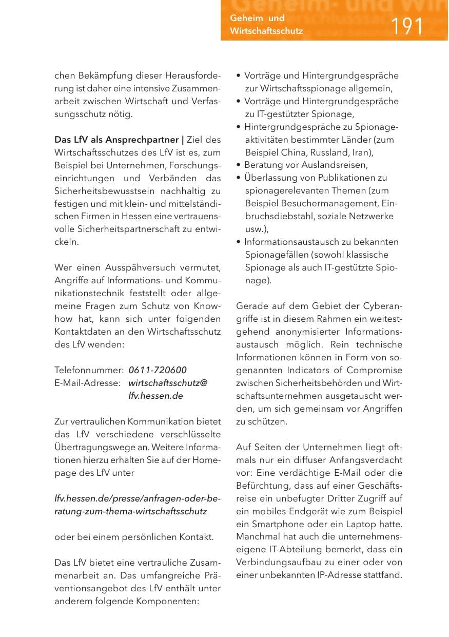 Seite 191 des Verfassungsschutzbericht 2017 Hessen