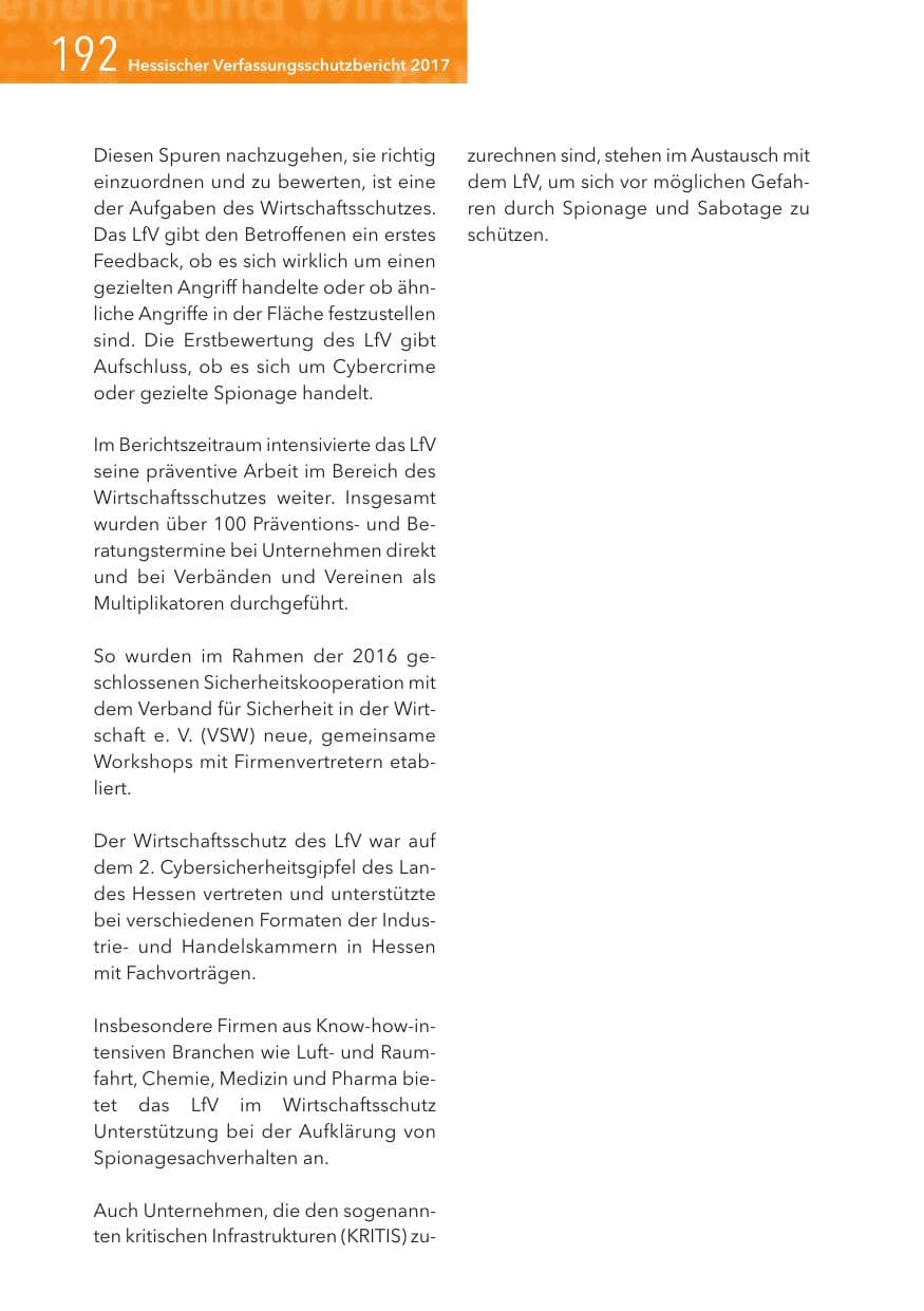Seite 192 des Verfassungsschutzbericht 2017 Hessen