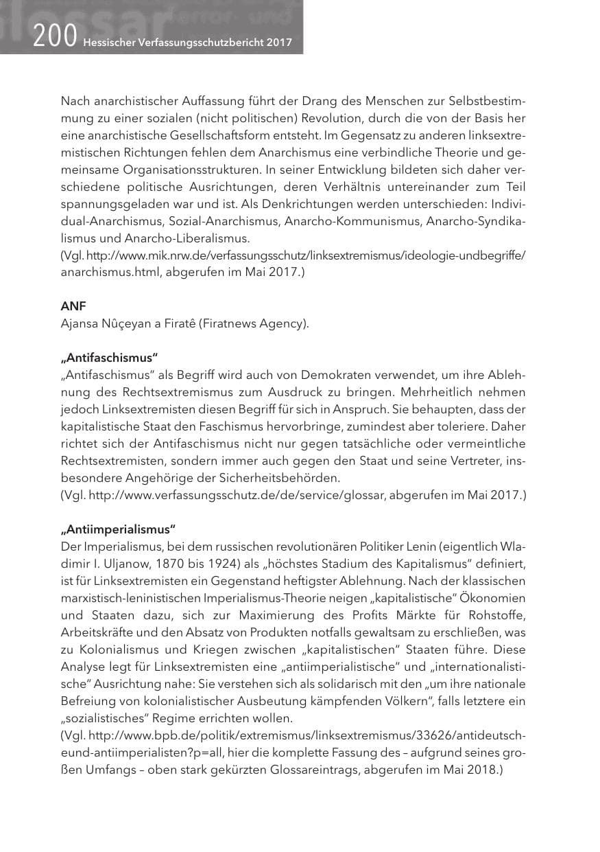 Seite 200 des Verfassungsschutzbericht 2017 Hessen
