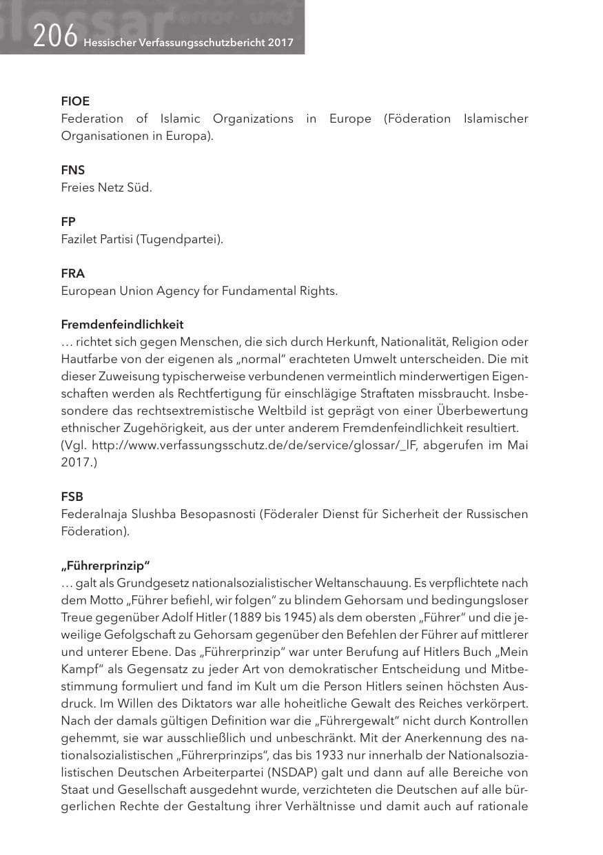 Seite 206 des Verfassungsschutzbericht 2017 Hessen