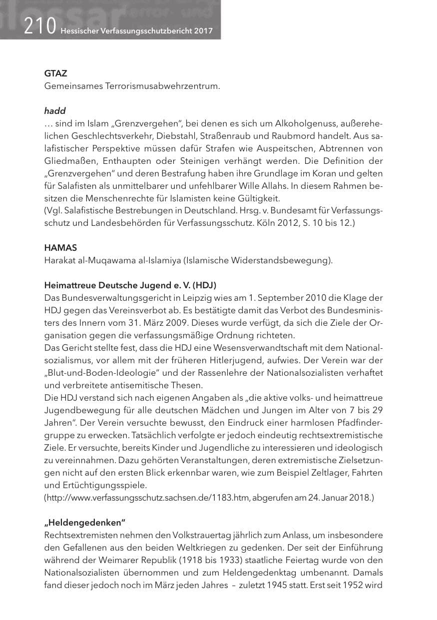Seite 210 des Verfassungsschutzbericht 2017 Hessen