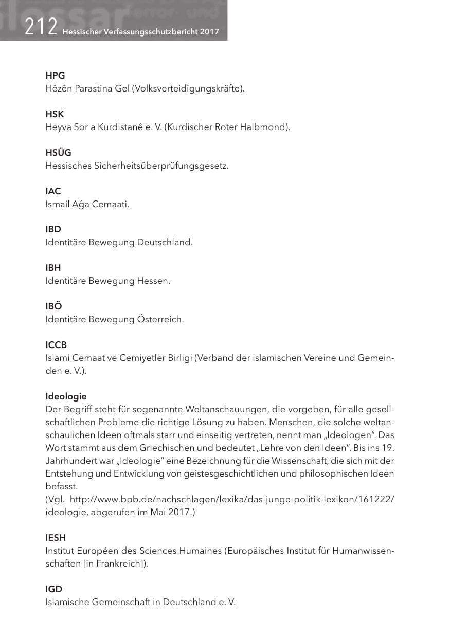 Seite 212 des Verfassungsschutzbericht 2017 Hessen