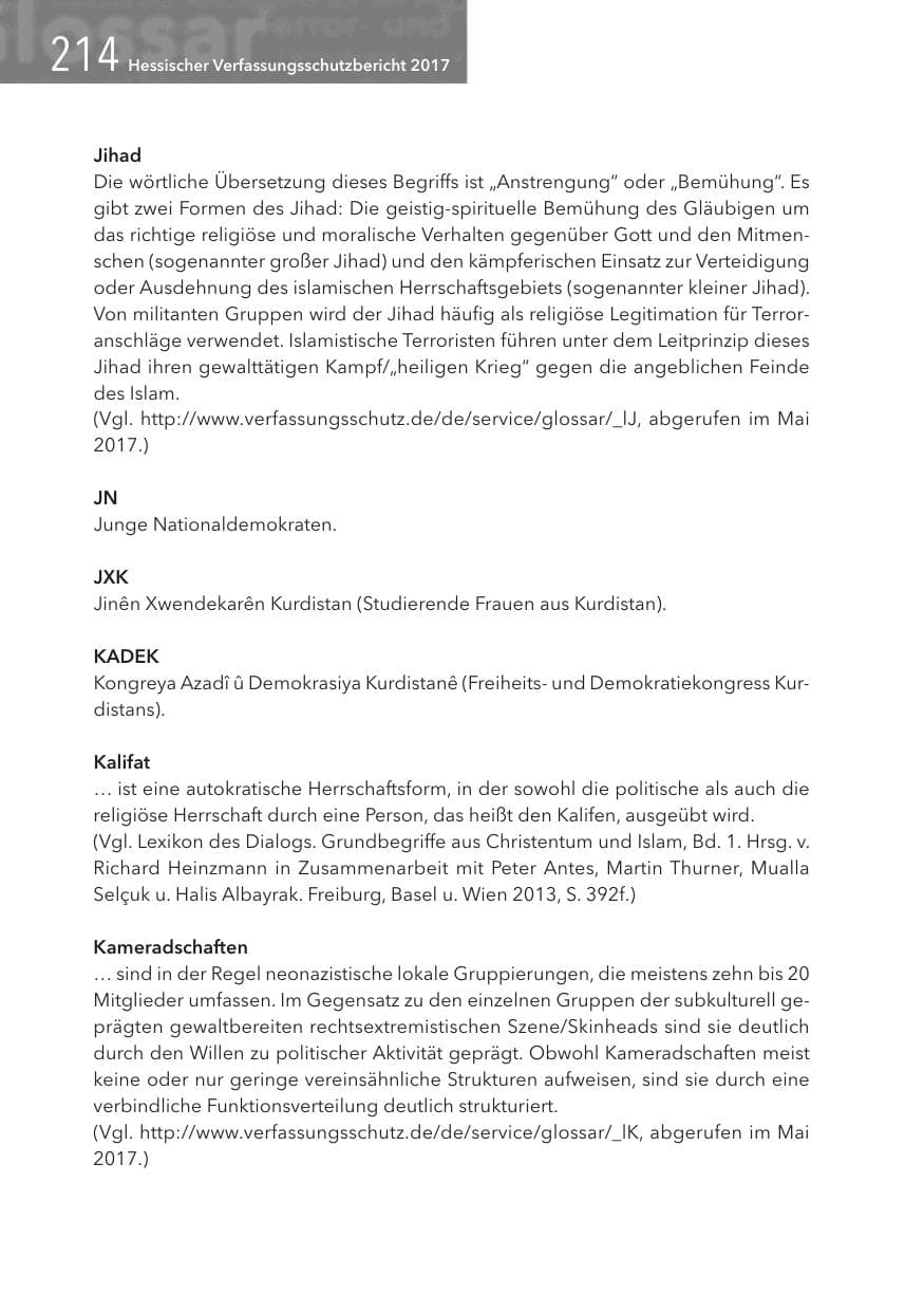Seite 214 des Verfassungsschutzbericht 2017 Hessen