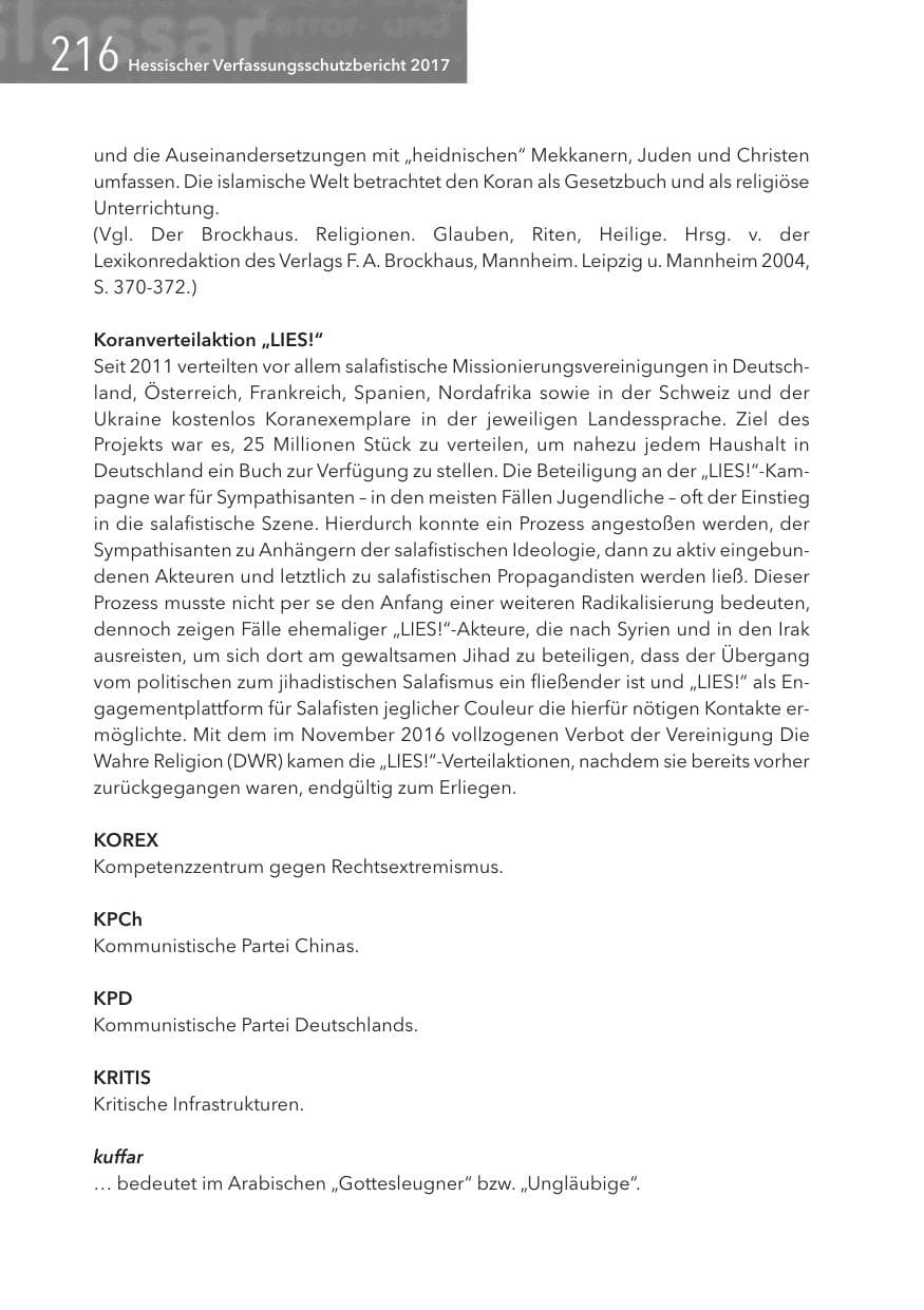 Seite 216 des Verfassungsschutzbericht 2017 Hessen