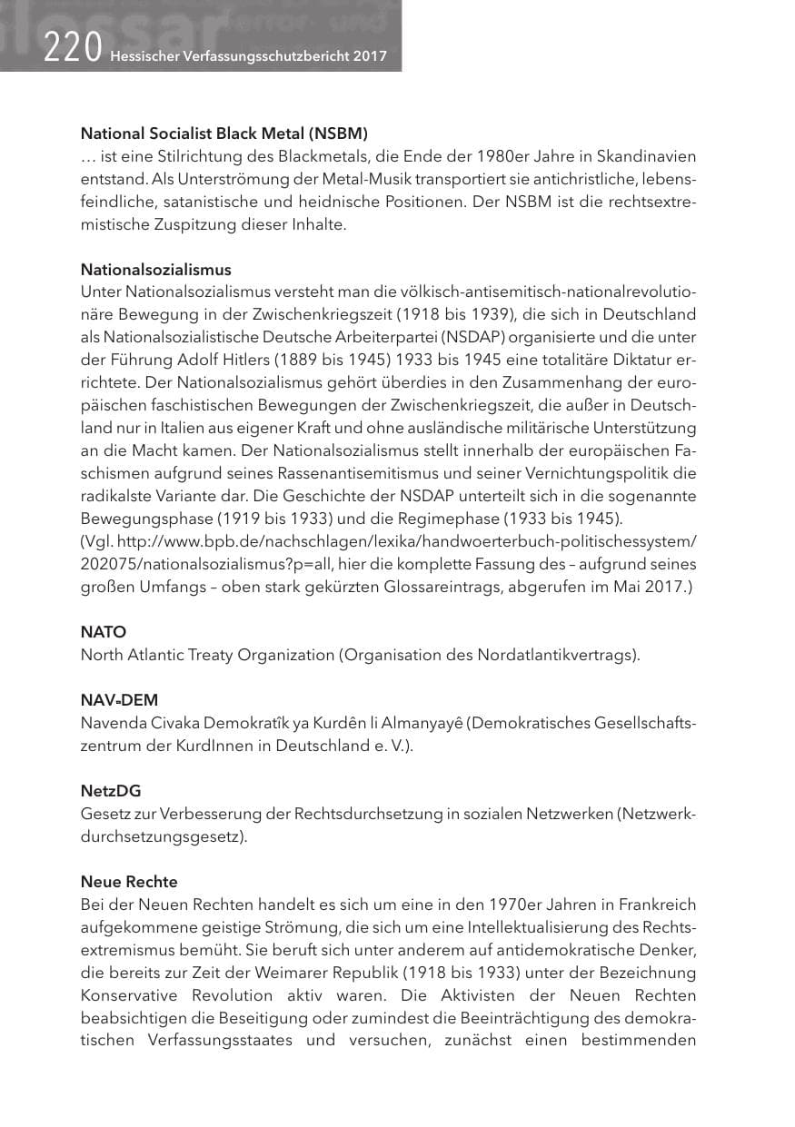 Seite 220 des Verfassungsschutzbericht 2017 Hessen