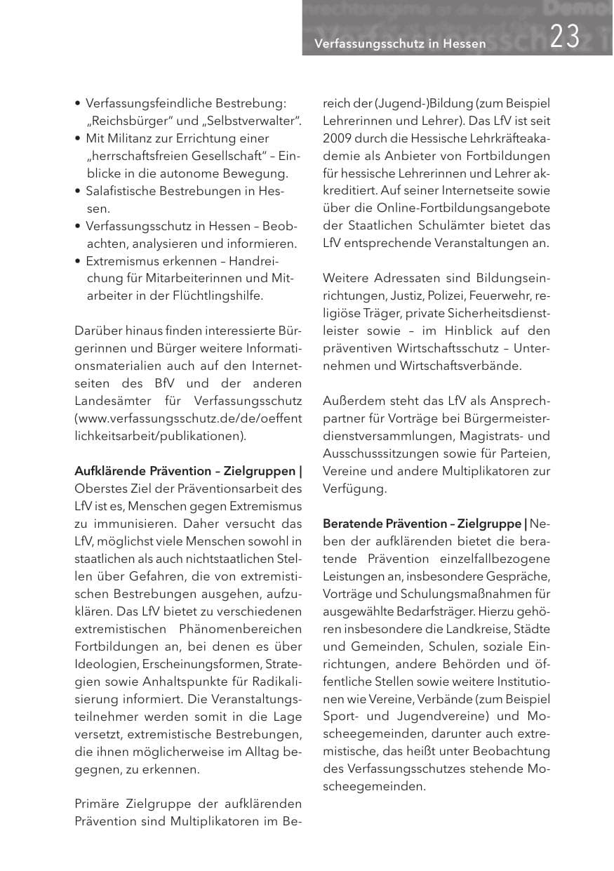 Seite 23 des Verfassungsschutzbericht 2017 Hessen