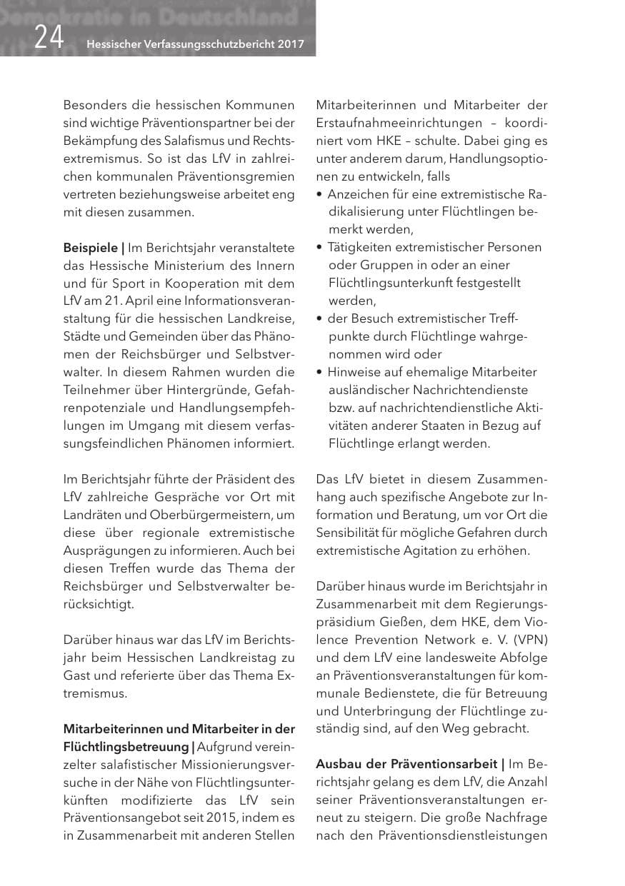 Seite 24 des Verfassungsschutzbericht 2017 Hessen