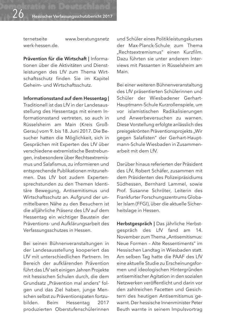 Seite 26 des Verfassungsschutzbericht 2017 Hessen