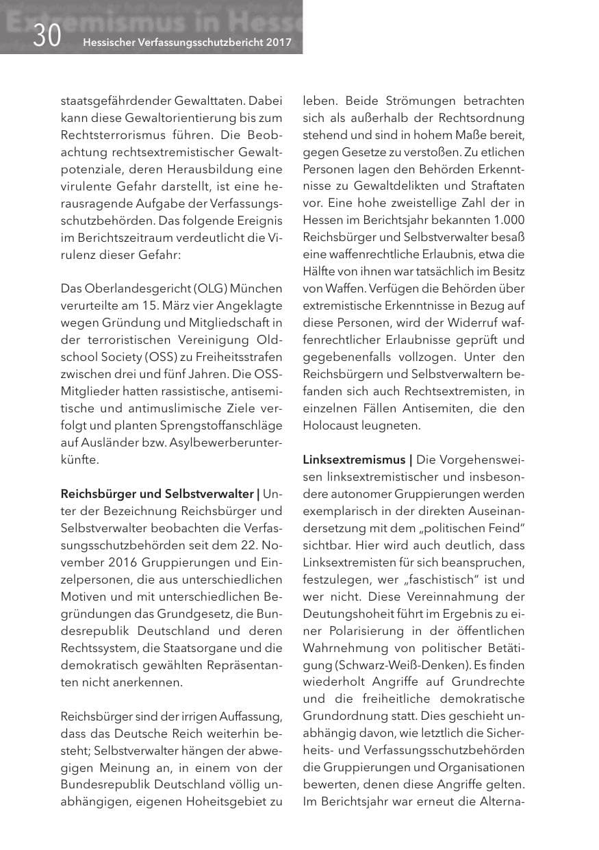 Seite 30 des Verfassungsschutzbericht 2017 Hessen