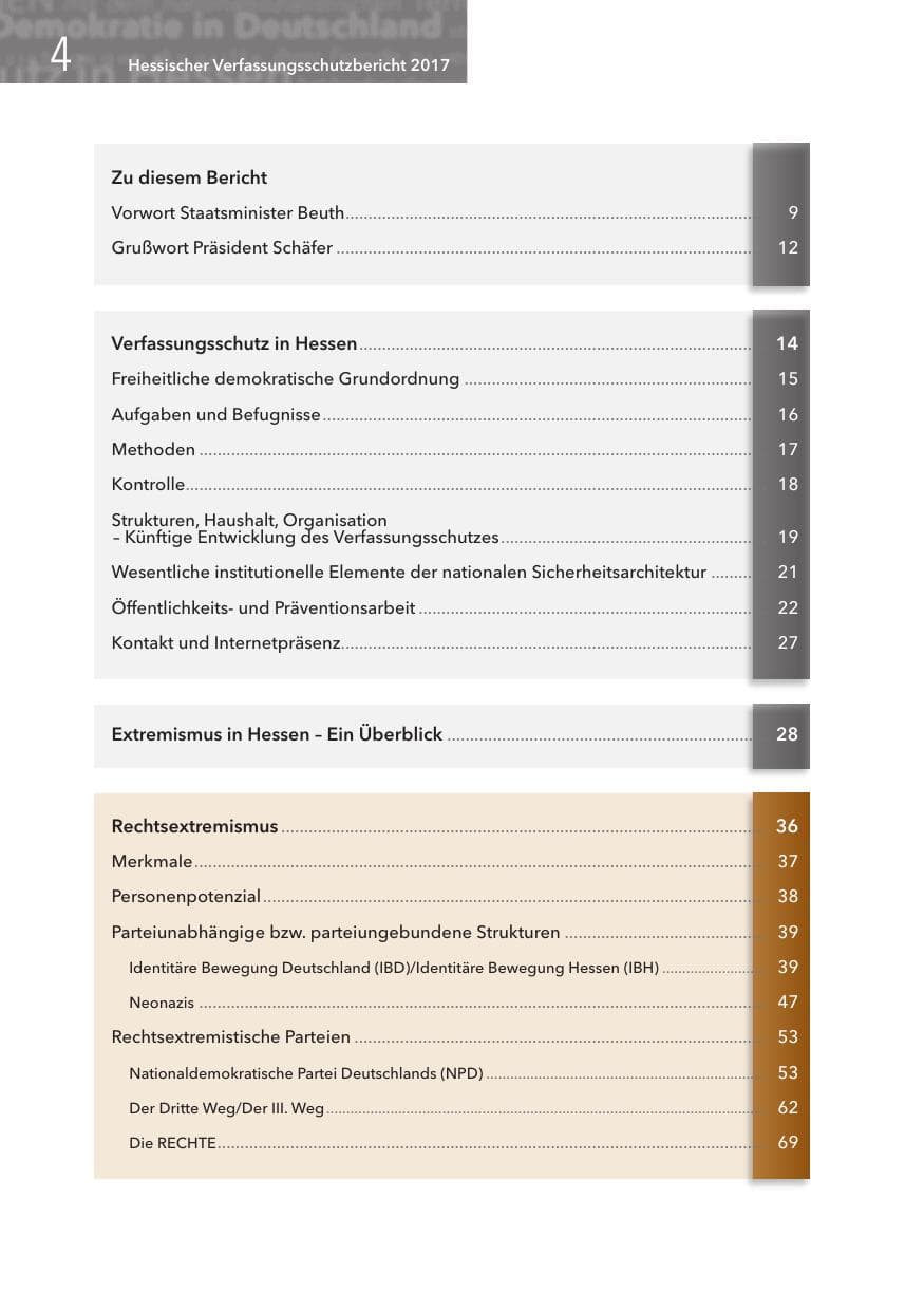 Seite 4 des Verfassungsschutzbericht 2017 Hessen