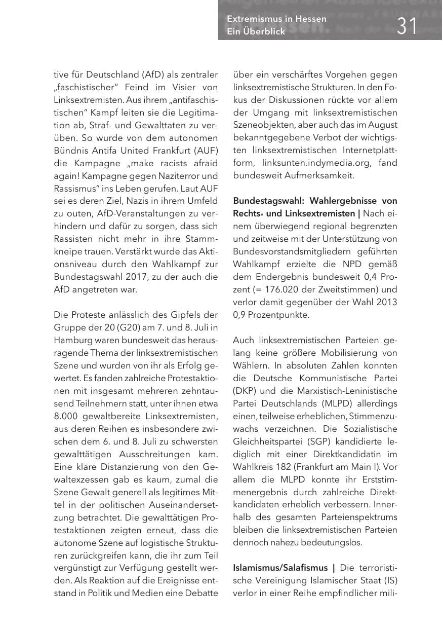 Seite 31 des Verfassungsschutzbericht 2017 Hessen