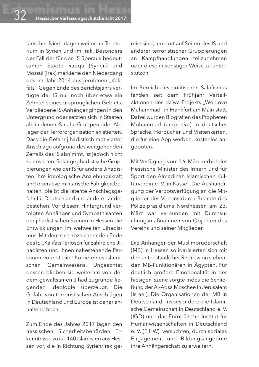 Seite 32 des Verfassungsschutzbericht 2017 Hessen