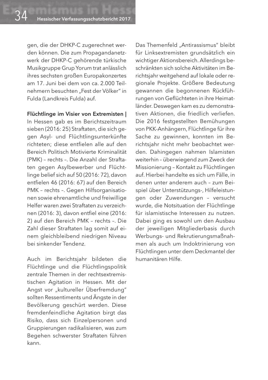 Seite 34 des Verfassungsschutzbericht 2017 Hessen