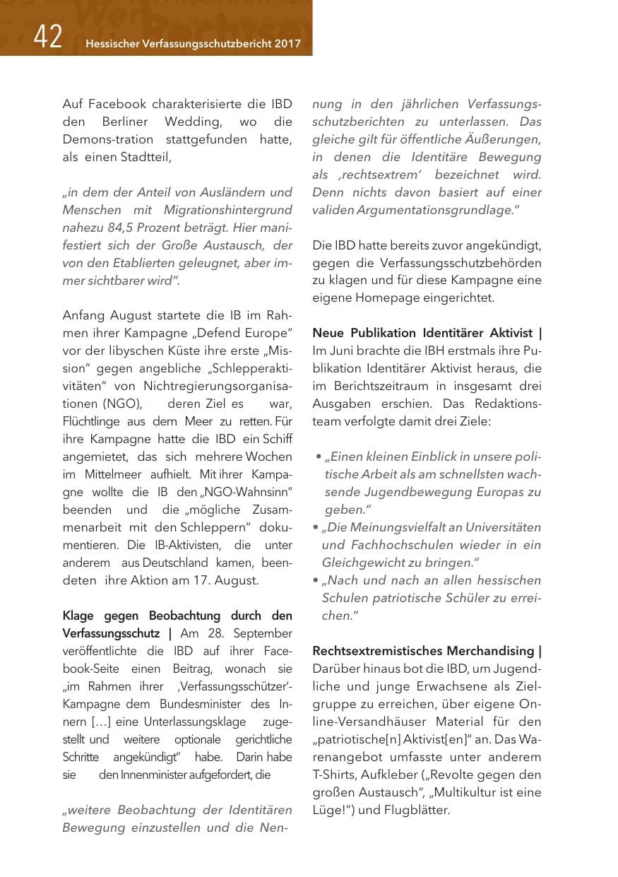 Seite 42 des Verfassungsschutzbericht 2017 Hessen