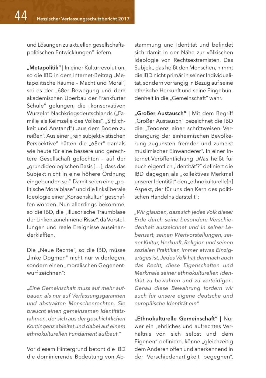 Seite 44 des Verfassungsschutzbericht 2017 Hessen