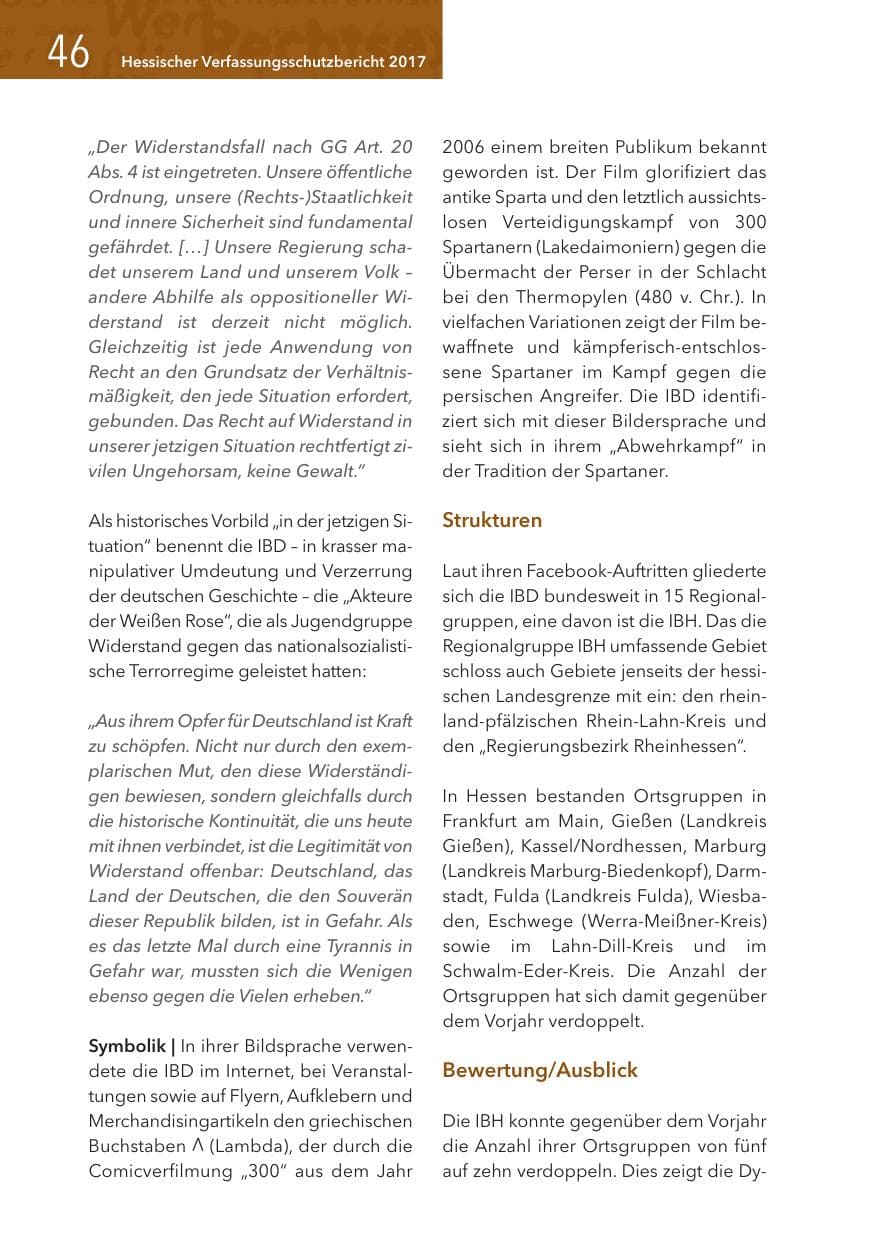 Seite 46 des Verfassungsschutzbericht 2017 Hessen