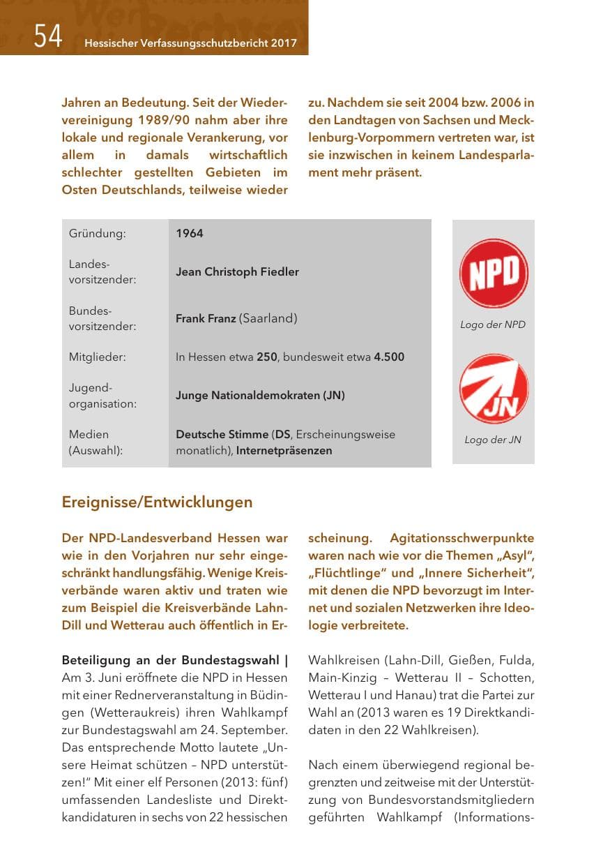 Seite 54 des Verfassungsschutzbericht 2017 Hessen