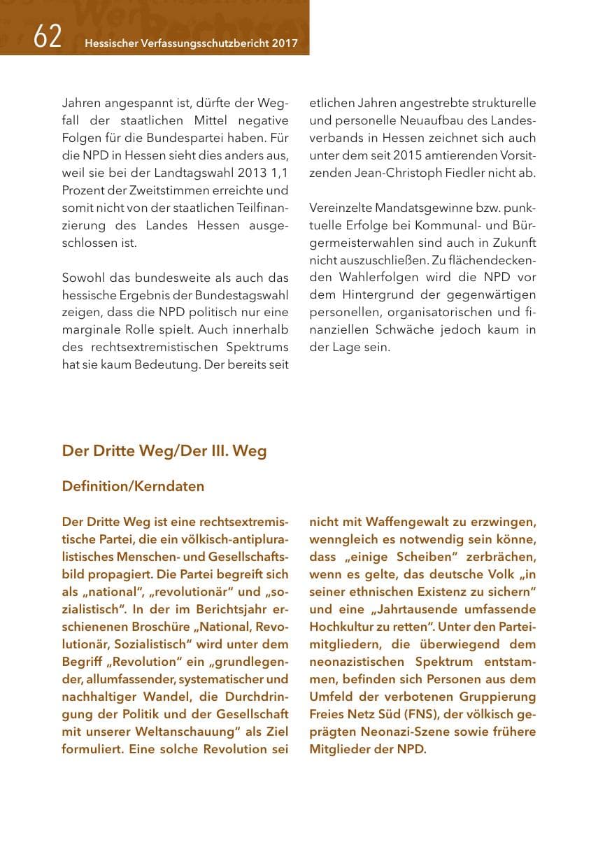 Seite 62 des Verfassungsschutzbericht 2017 Hessen