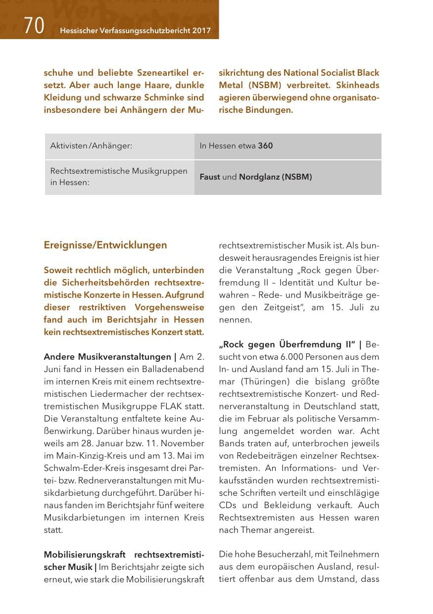Seite 70 des Verfassungsschutzbericht 2017 Hessen