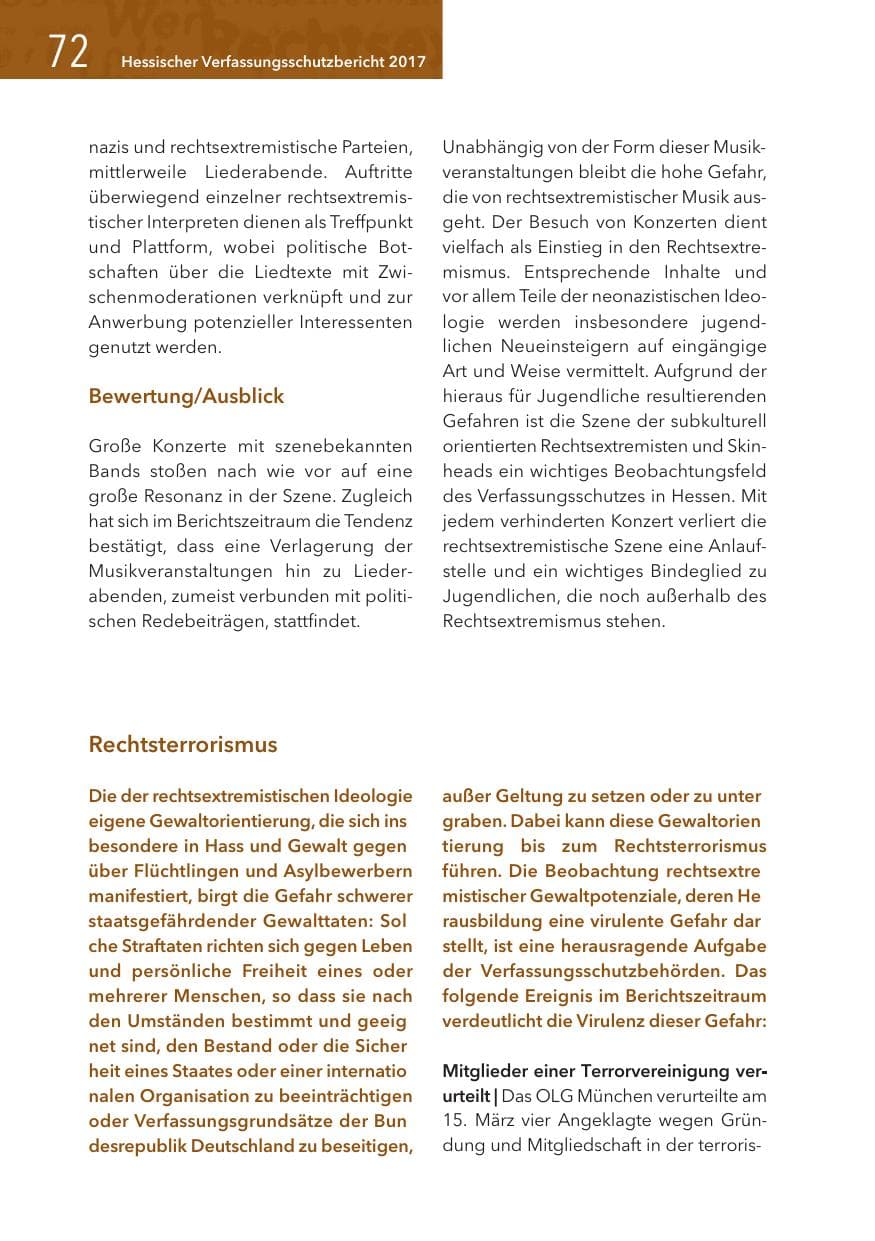 Seite 72 des Verfassungsschutzbericht 2017 Hessen